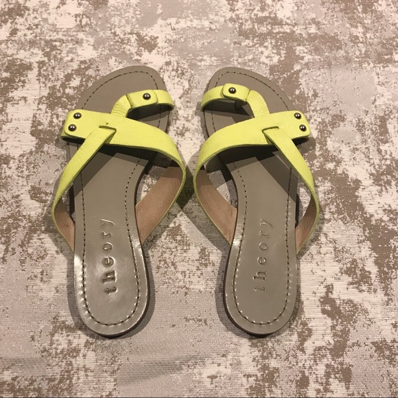 Theory Pastel Yellow/Green Leather Sandals - Picture 3 of 6